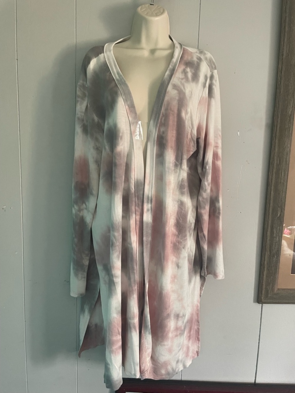 Maurices Pink & Gray Tie-Dye Open Front Cardigan, light weight